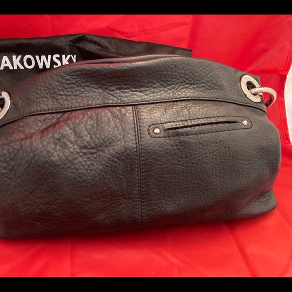 B Makowsky Black Pebble Leather Handbag - Picture 4 of 5